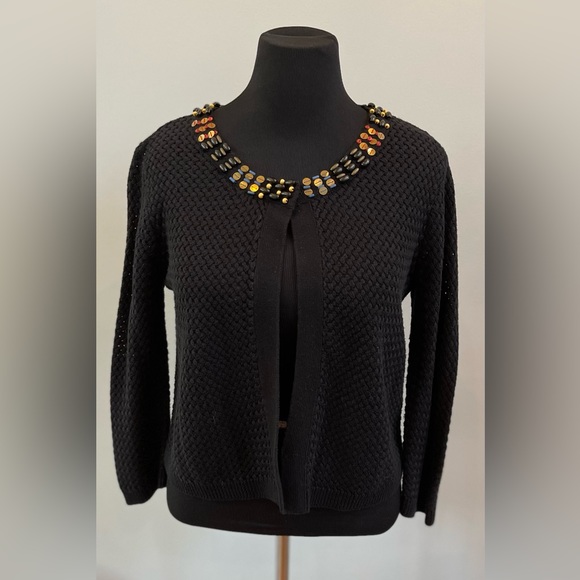 Ruby Rd Womens Black Open Front Long Sleeve Cardigan Bedded Neck Sweater Size L - Picture 1 of 8